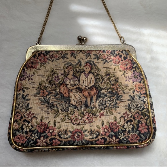 Vintage Tapestry Small Purse Floral Needlepoint Roses Bag - Picture 3 of 7